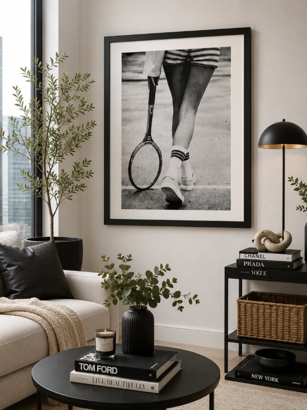 Glossista Tennis Wall Art Framed Black White Fashion Print 18x24 Quiet Luxury